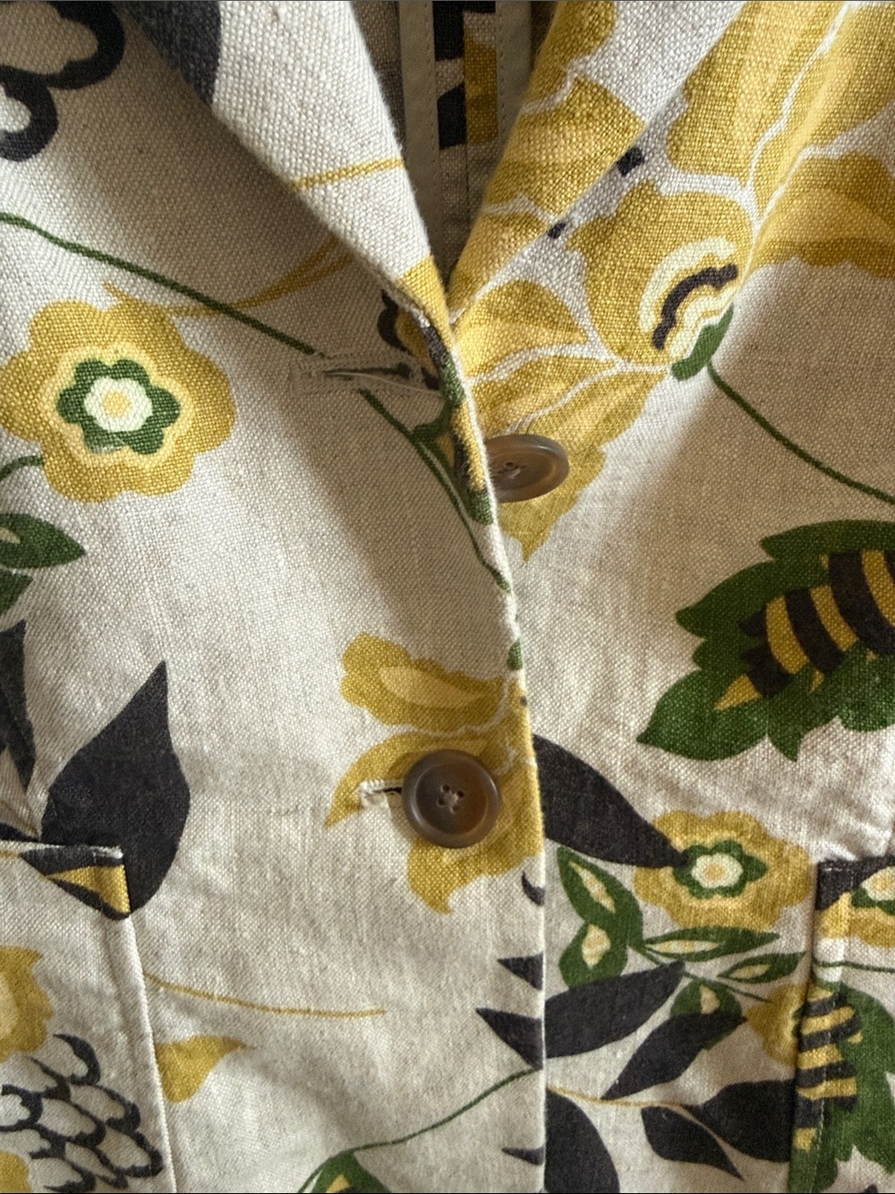🌸Banana Republic: Floral Linen-Blend Blazer in Yellow, Brown & Green - Picture 4 of 7